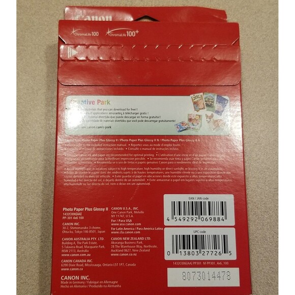Canon pp-301 photo paper plus glossy II 4x6 100ct new sealed - Picture 6 of 6